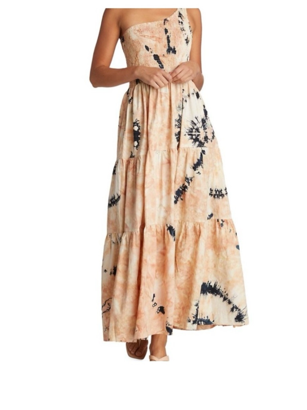 S/W/F One-Shoulder Tie-Dye Maxi Dress in Peach and Navy. New with tags